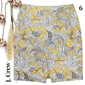 J. Crew Yellow White Black Paisley Cotton Skirt  Sz 6